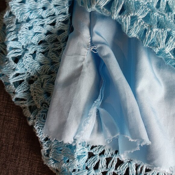 Rare Vintage Blue Crochet Mini Dress Boho Floral Fishnet Sleeves XS/S - Picture 3 of 15